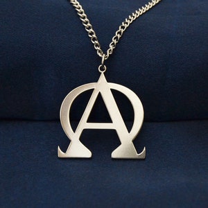 Pendant symbol ALFA and OMEGA sacred fusion Divine Beginning and End with bright shiny satin finish