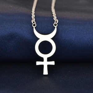 Symbol of the Planet Mercury stainless steel pendant with shiny satin finish