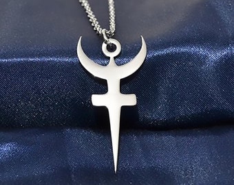 Pendant with the symbol of Hades in stainless steel, 3mm thick, with a polished satin finish.