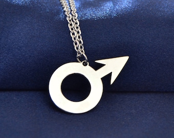 Symbol of the Planet Mars pendant in stainless steel with a shiny satin finish