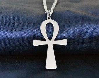 Egyptisk ANKH (hängehöjd, diameter 37 mm) i rostfritt stål med satinpolerad yta