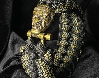 Paracord bracelet with Brass clasp, Lava beads