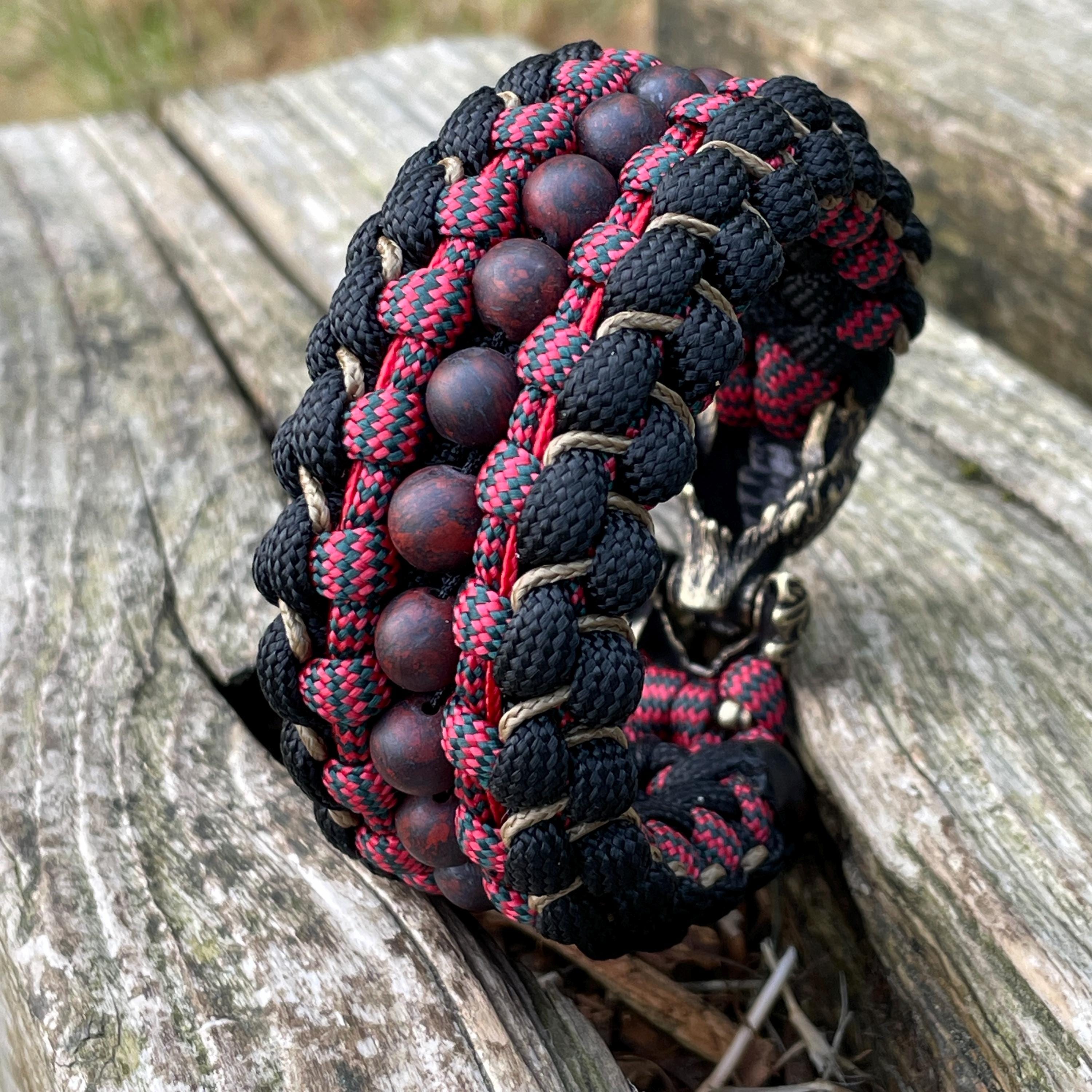 Paracord Bracelet With Brass WOLF Head, Jasper Beads - Etsy