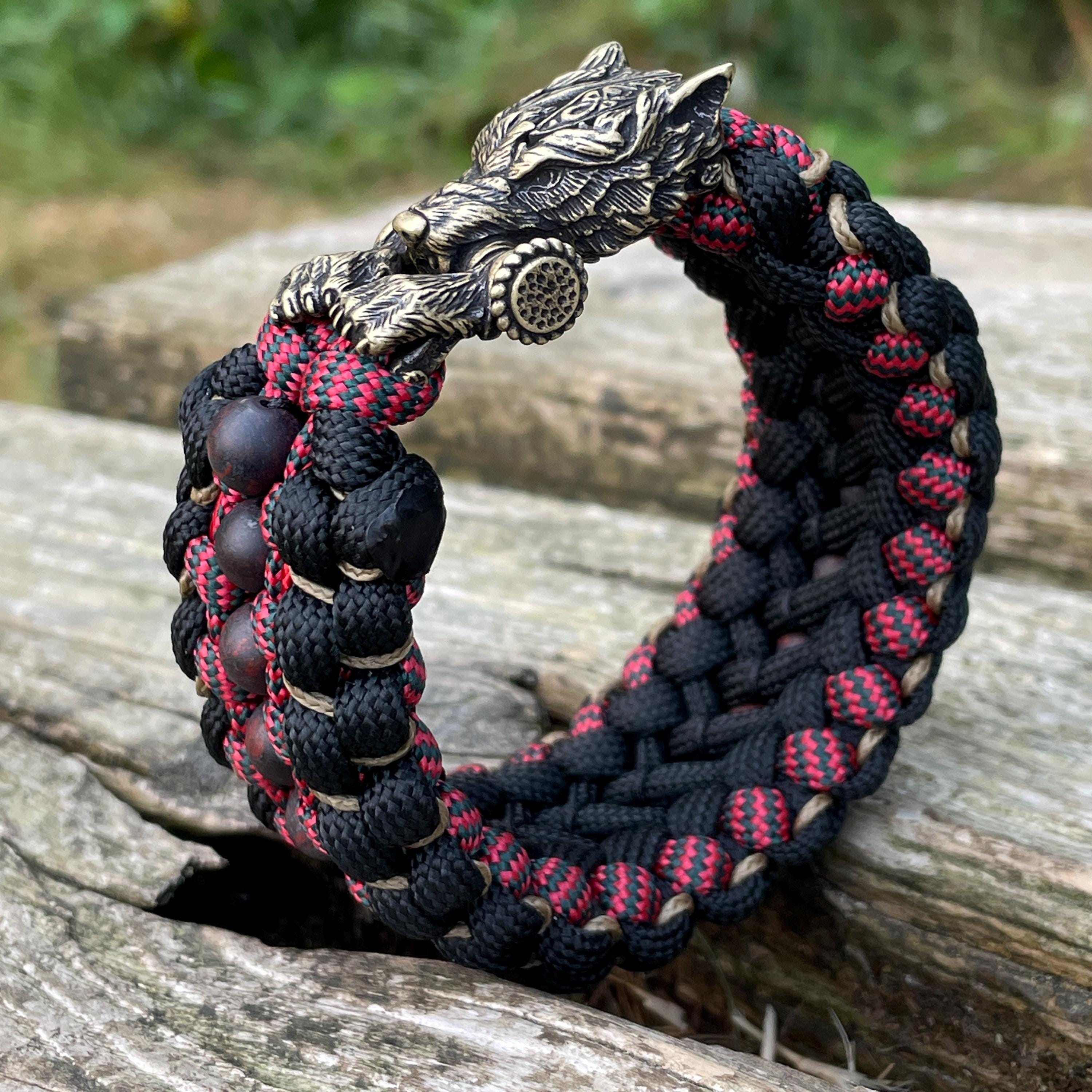 Paracord Bracelet With Brass WOLF Head, Jasper Beads - Etsy