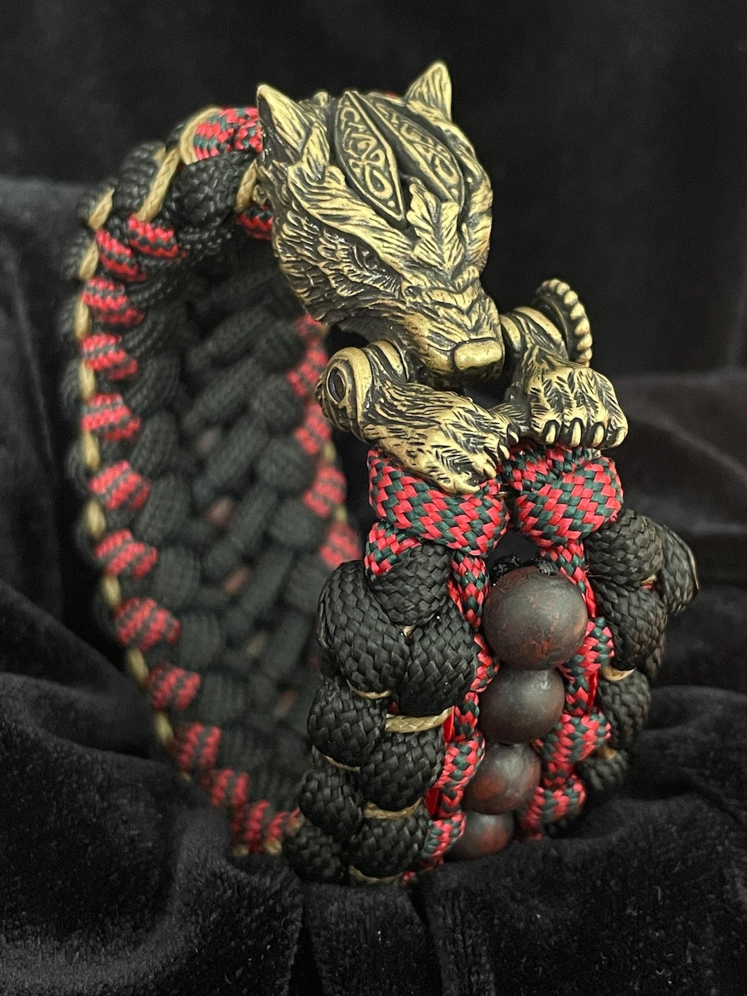 Paracord Bracelet With Brass WOLF Head, Jasper Beads - Etsy