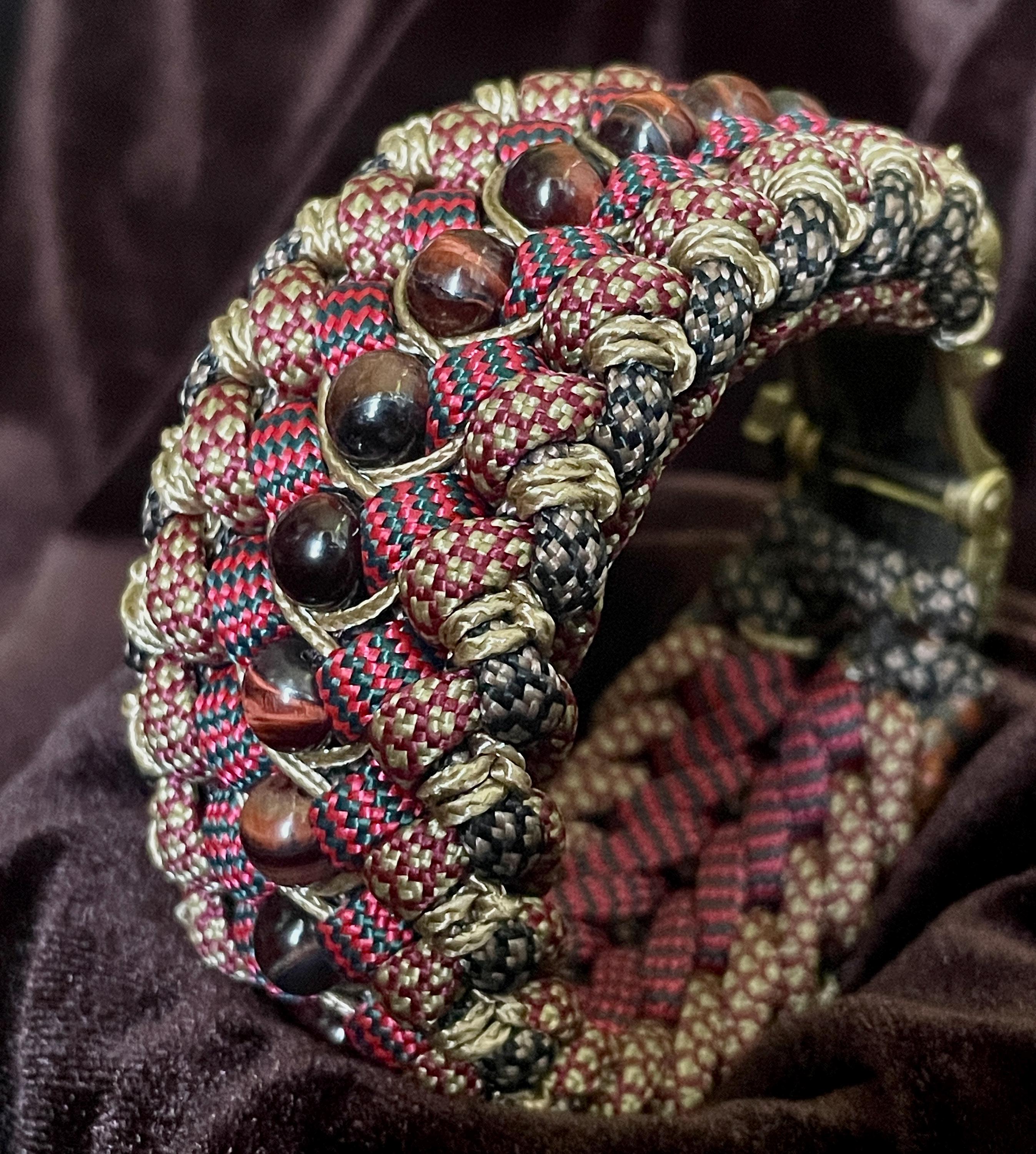 Bracelet Paracorde Avec Fermoir Tête De Tigre En Laiton Et Perles œil De Tigre - Neuf - Fait Main UK