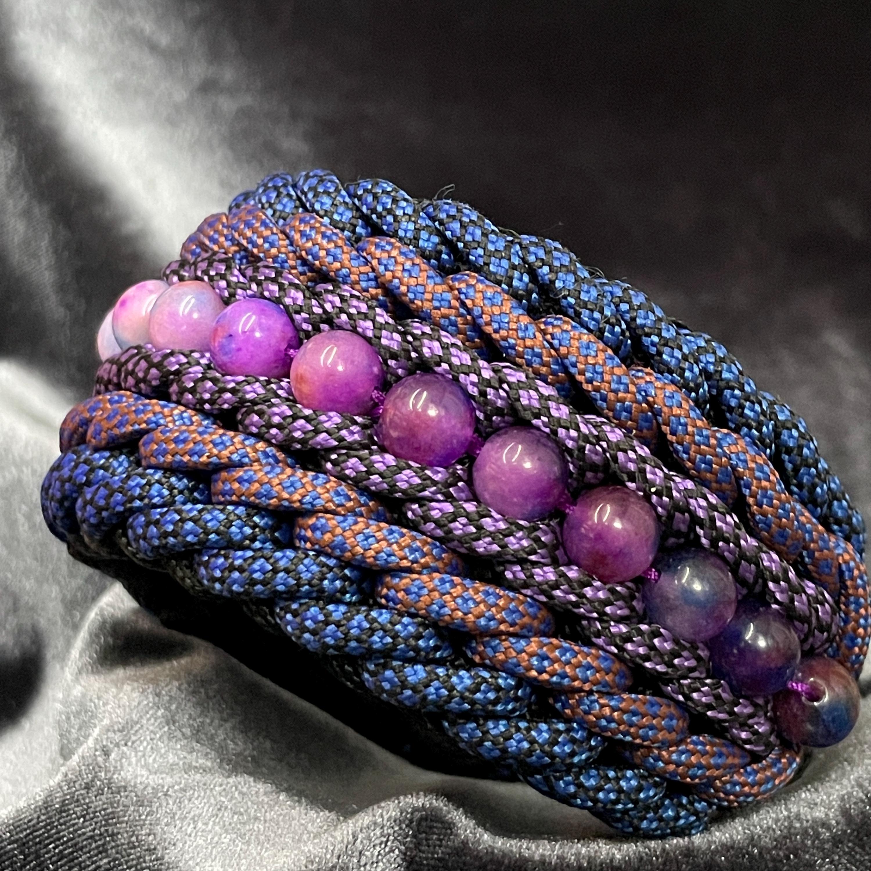 Bracelet Paracorde Violet Fait Main - Fermoir Tête D'oiseau Laiton Blanc - Perles Sugilite - Neuf