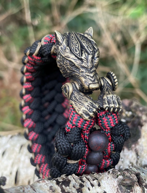 Paracord Bracelet With Brass WOLF Head, Jasper Beads - Etsy