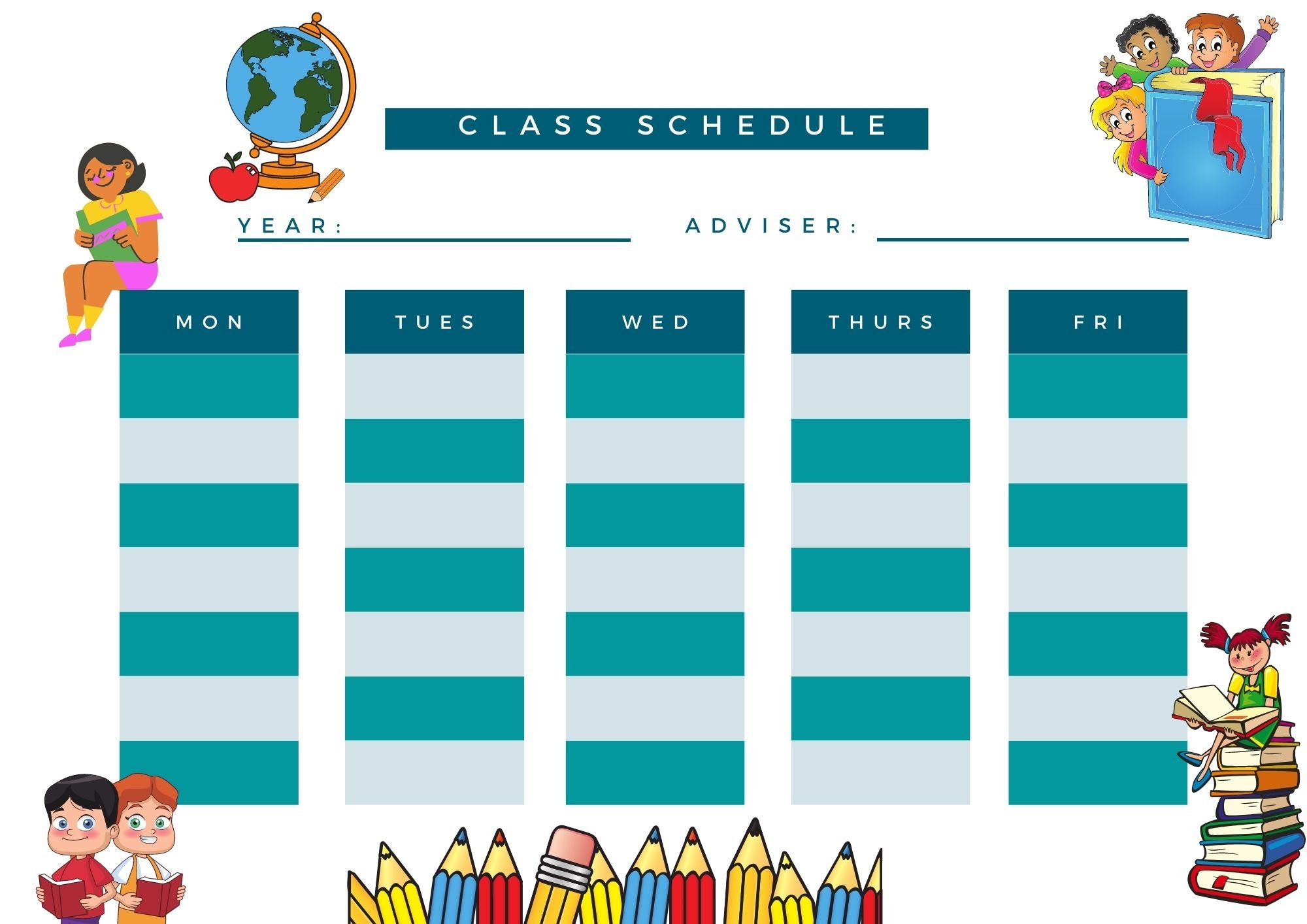 Class Schedule / Weekly School Planner Printable Planner Etsy