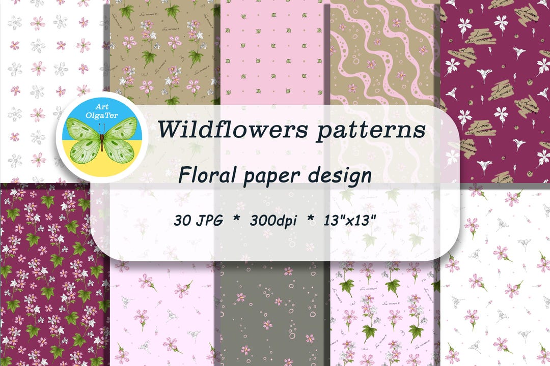 Wildflower Floral Digital Paper: Seamless Patterns (JPG & PNG) - Etsy