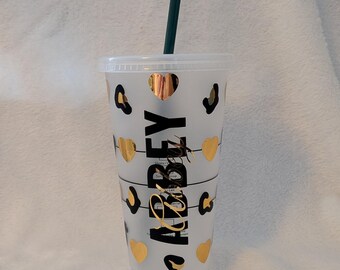 Leopard Print Starbucks Cold Cup | 24oz Reusable Personalised Cup