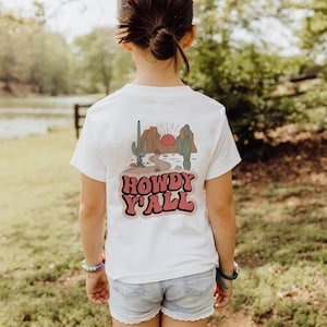 Howdy Y’all Kids Shirt | Retro Cowboy Graphic Tee for Toddlers and Youth | Western Shirt for Boys and Girls | Country Kid Outfit Idea