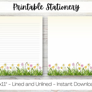 Printable Floral Stationery, digital lined paper, unlined, US Letter size, 8.5x11 inches, writing paper, journal sheets, spring flowers