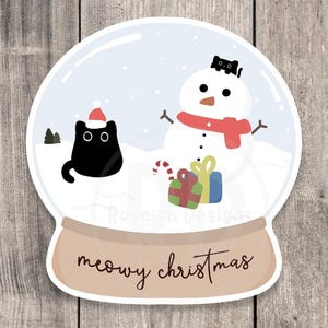 Cute Christmas snow globe sticker, Meowy Christmas, cat lover Christmas gift, holiday stickers, water bottle sticker, stocking stuffer