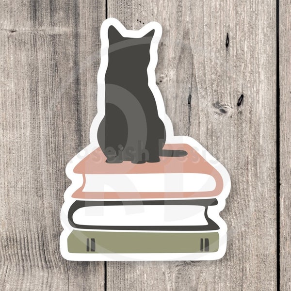 Cat on Books Sticker: Bookworm Laptop Decal