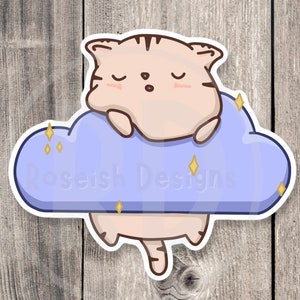 Cute cat sticker, cat lover gift, kawaii kitty, cat sleeping in clouds water bottle sticker, cat mom, laptop sticker