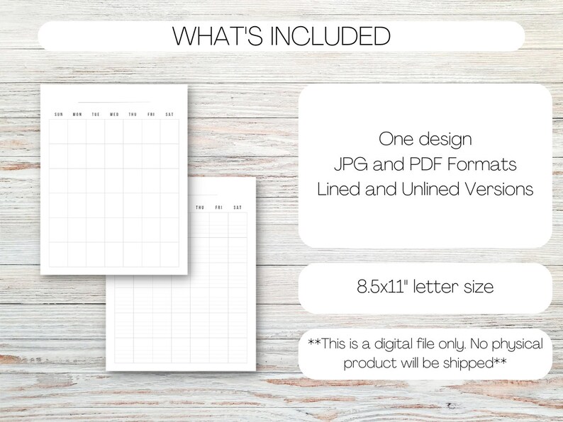 Printable Calendar Template Lined Calendar Blank Calendar - Etsy
