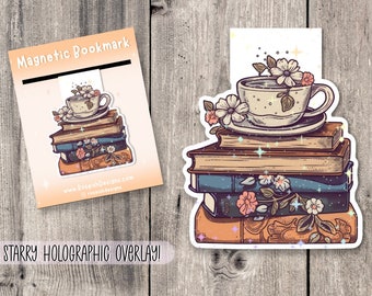 Floral Books Magnetic Bookmark: Holographic Book Lover Gift