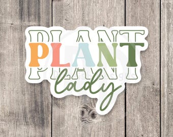Plant Lady Vinyl Sticker, Colorful Houseplant, Water Bottle Laptop Decal