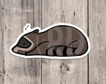 Cute raccoon sticker, sleepy raccoon, water bottle sticker, laptop sticker, raccoon lover gift, animal stickers, trash panda