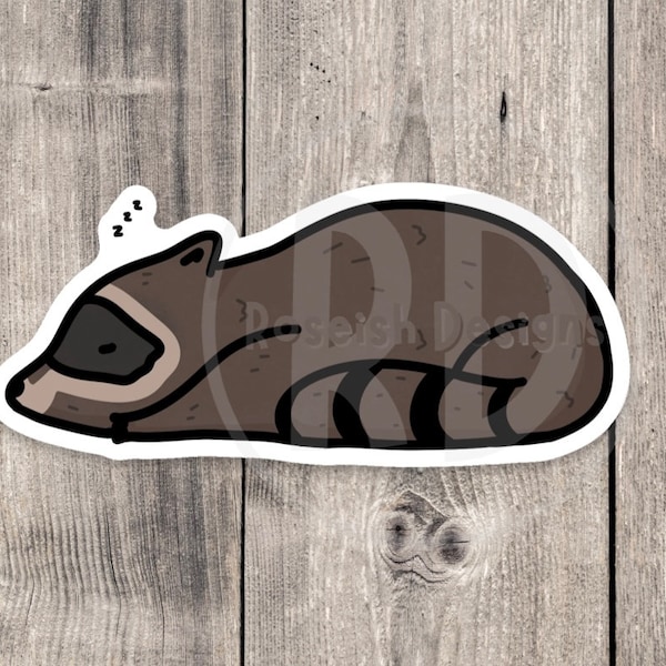 Cute raccoon sticker, sleepy raccoon, water bottle sticker, laptop sticker, raccoon lover gift, animal stickers, trash panda