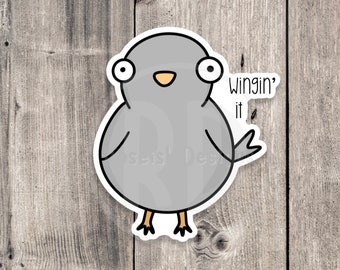 Funny Pigeon Sticker: Wingin' It Vinyl Sticker