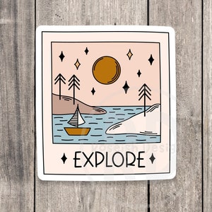 Explore sticker, Adventure sticker, Polaroid, outdoorsy gifts, hiking stickers, camping life, travel stickers, water bottle stickers
