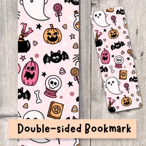 Cute Halloween bookmark, spooky book lover gift, reading, bookish, spooky book accessories, fall bookmarks, bats and pumpkins, double sided