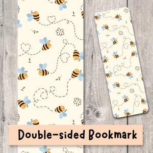 Bees and Hearts Double Sided Bookmark, book lover gift, laminated bookmark, bookworm, reading gifts, cute bumblebee pattern, spring designs
