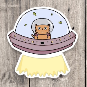 Space cat sticker, moon and stars, water bottle sticker, spaceship cat, cat lover gift, funny cat sticker, laptop sticker, celestial
