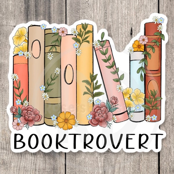 Booktrovert Sticker, Floral Books, Water Bottle Sticker