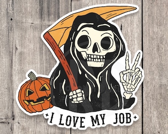Grim Reaper Sticker, Funny Goth Halloween Gift, Laptop Decal