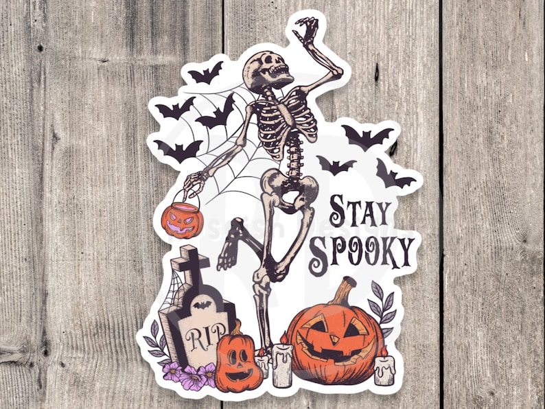 Stay Spooky Skeleton Vinyl Sticker: Halloween Goth Sticker image 1