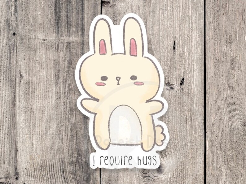Kawaii Bunny Sticker: I Require Hugs, Laptop Decal image 1