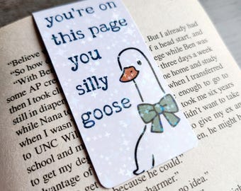 Funny Goose Magnetic Bookmark, Starry Holographic Page Marker, Reader Gift
