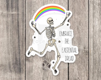 Existential Dread Skeleton Sticker: Funny Mental Health Humor