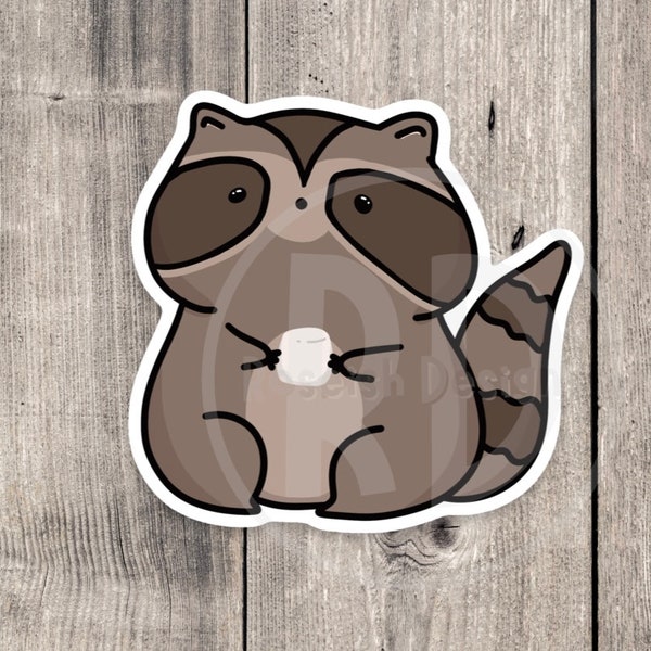 Funny raccoon sticker, raccoon with marshmallows, trash panda, funny animal stickers, water bottle stickers, laptop stickers, cute kawaii