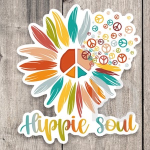 Hippie soul sticker, retro stickers, hippie flowers, groovy stickers, colorful, water bottle stickers