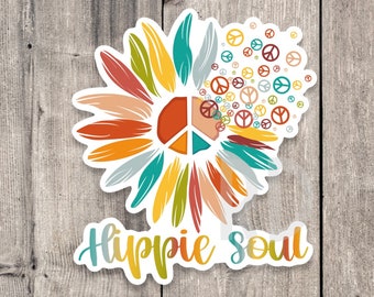 Hippie soul sticker, retro stickers, hippie flowers, groovy stickers, colorful, water bottle stickers