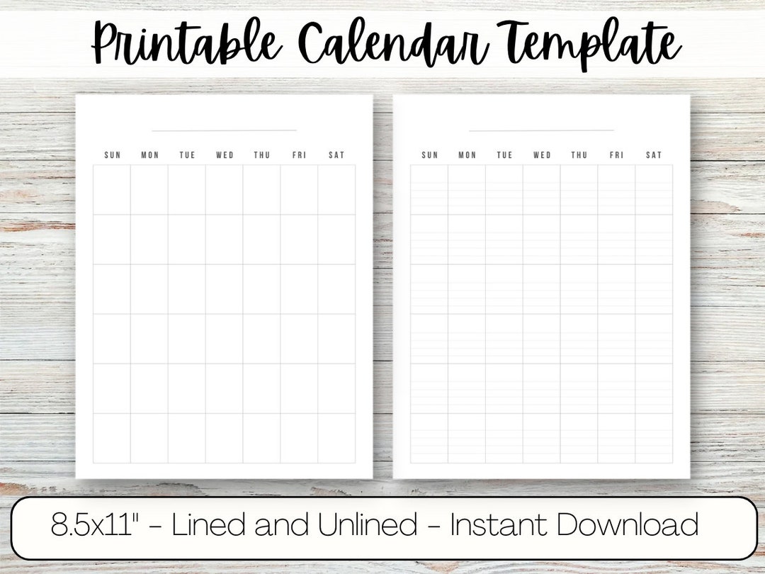 Printable Calendar Template, Lined Calendar, Blank Calendar, 8.5x11 ...