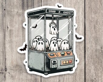 Ghost Claw Machine Sticker, Kawaii Halloween Arcade Vinyl