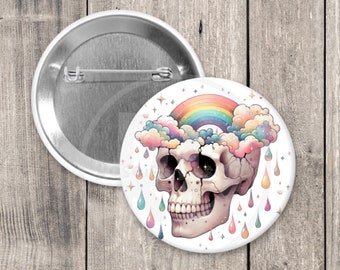 Rainbow skeleton pinback button, 1.5 inch, metal backing, spooky gifts, pastel pin
