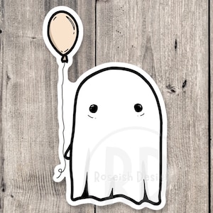 Sticker fantôme mignon, autocollants d'Halloween, fantôme avec ballon, autocollants effrayants, autocollants de bouteille d'eau