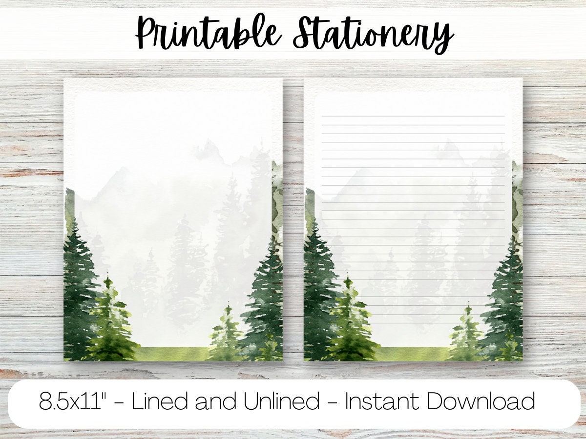 Printable Forest Stationery, Digital Lined Paper, Unlined, US Letter Size, 8.5x11 Inches, Writing Paper, Journal Sheets, Greenery - Etsy printable-forest-stationery-digital-lined-paper-unlined-us-letter-size-8-5x11-inches-writing-paper-journal-sheets-greenery-etsy