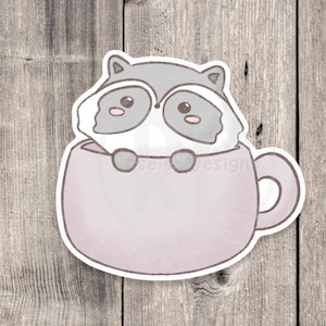 Cute raccoon sticker, kawaii, water bottle sticker, laptop sticker, raccoon lover gift, animal stickers
