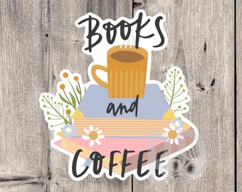 Books and Coffee Sticker: Water Bottle, Laptop Decal