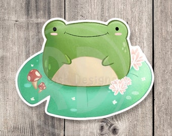 Cute frog sticker, frog on lillypad, frog lover gift, water bottle sticker, kawaii frog, laptop sticker