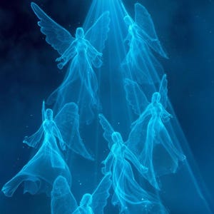 Arte mural minimalista de ángel azul de criaturas celestiales, descarga digital en PDF