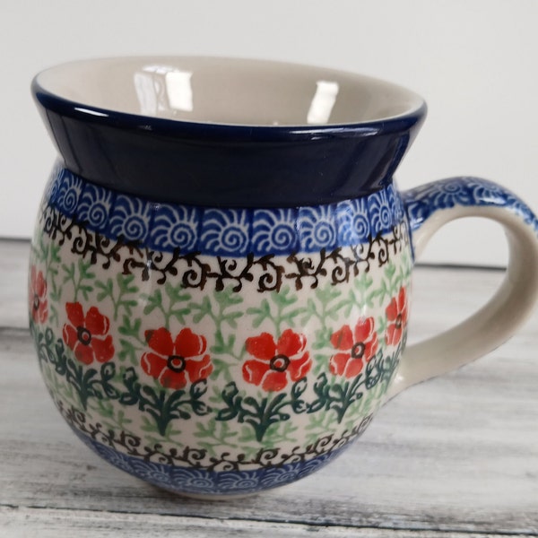 Polish Pottery Bubble Mug 16 oz Ceramika Artystyczna Maraschino Pattern Marked Coffee Cup
