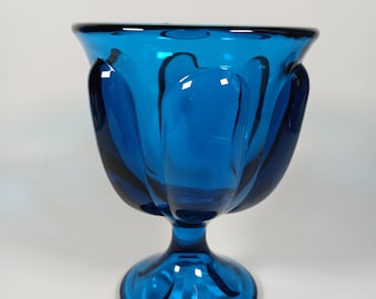 Viking Glass Bluenique Six Petal Blue Pedestal Candy Dish Base Collectable USA